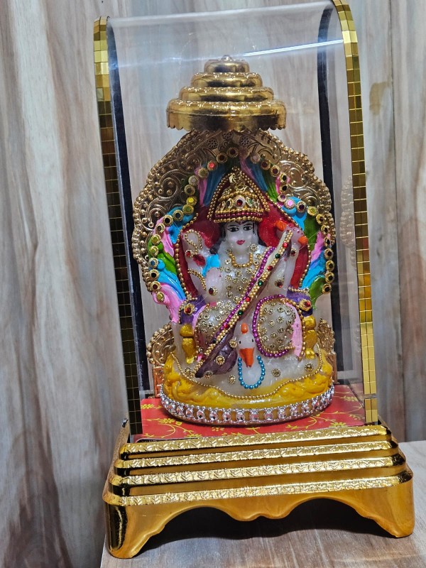 goddess maa sarswati in glass casing decorative showpiece(glass,multicolor) medium size