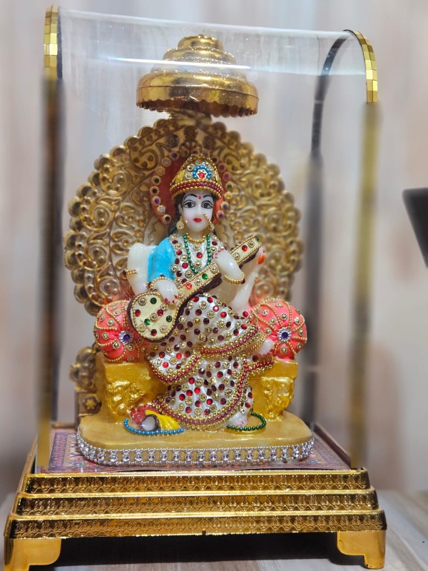 goddess maa sarswati in glass casing decorative showpiece(glass,multicolor)