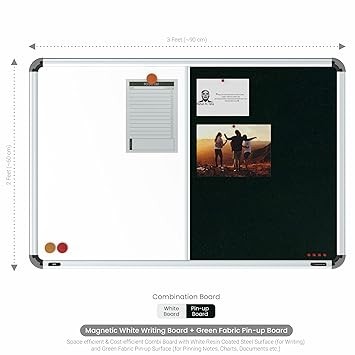 Scholar Art® Iris 2-in-1 Combination Board (Magnetic White Marker Board + Green Bulletin Pin-up Board) for Home, Office & School 2x3 Feet (60x90 cm)