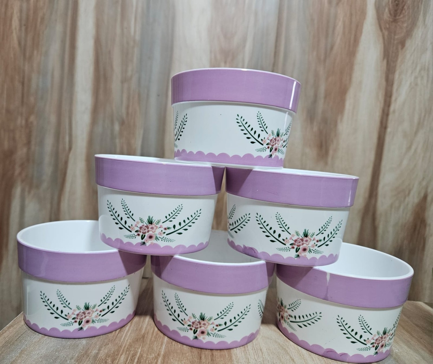 set of 6 ceramic cresta snack bowl purple 400ml