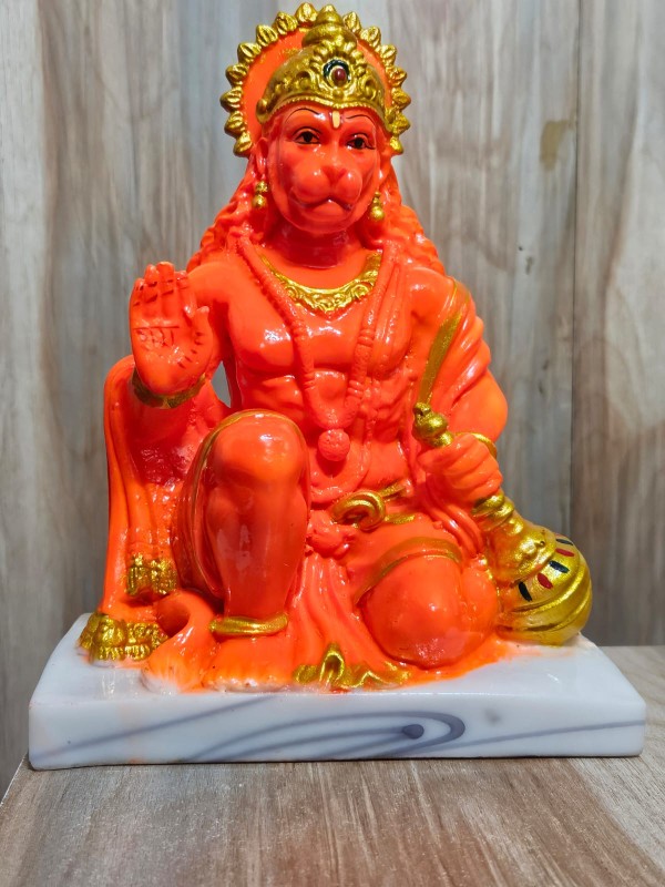 Sridha Marble Dust Mahavir Hanuman Ji Bajrangbali Balaji God Statue Idol Murti for Temple Puja Room Home Office Decor Showpiece & Gifting Item (Sindoori - 8 inch), Multicolor